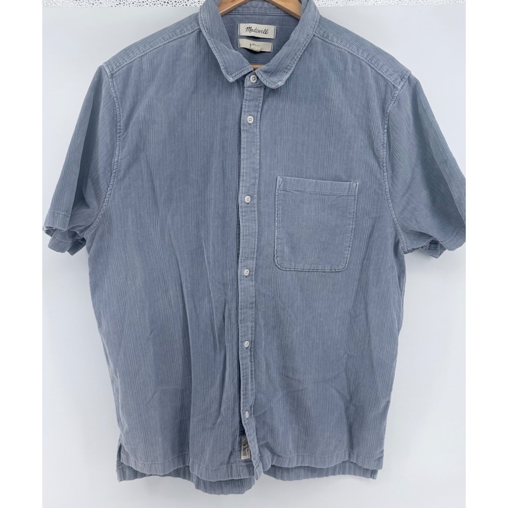 Madewell Mens Easy Fit Corduroy Short Sleeve Button Down Shirt Blue XL